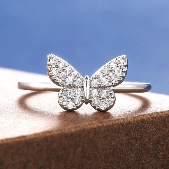⚡ Sweet Refine Butterfly Romantic Simple Silver Ring for Women, PD604 - Picture 1 of 7